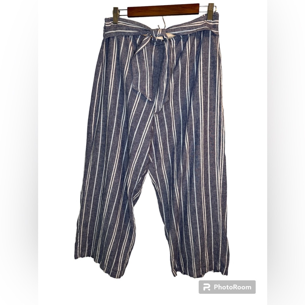 Beach lunch lounge beachlunchlounge Wide Leg Blue Striped Linen Pants Sz L